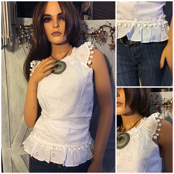 J. Crew Tops - J.Crew/Eyelet Pom-Pom Top in Cotton Poplin
